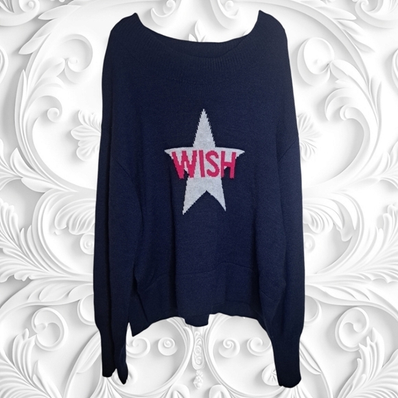 Victor Alfaro Navy Blue Oversized Silver Star “Wish” Sweater XL - Picture 6 of 6